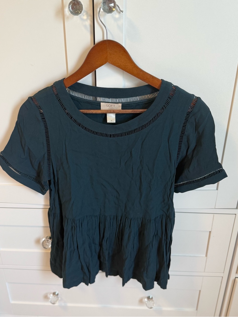 LOFT Teal Short Sleeve Peplum Top with Eyelet Trim
